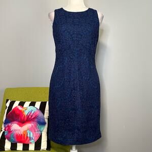 Vince Camuto Blue Lace Overlay Cocktail Sheath Dress 6